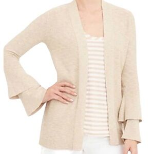 J. Crew Tiered Ruffle Bell Sleeve Tan Cardigan - M